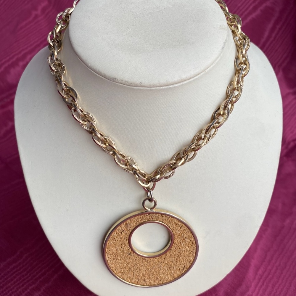 VTG 1960s 1970s Mod Cork Choker Necklace 14.5 Inches